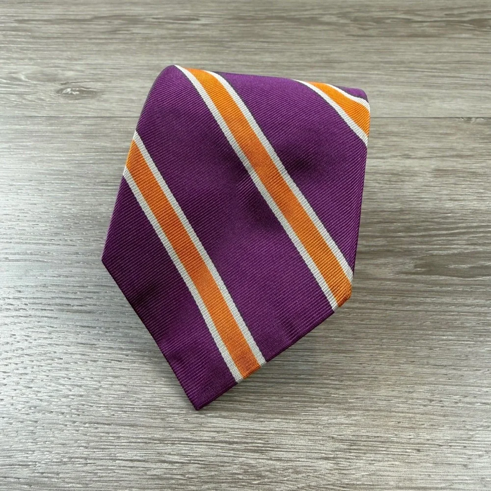 Polo Ralph Lauren Mens VTG Silk Tie Striped Purple Orange White OS